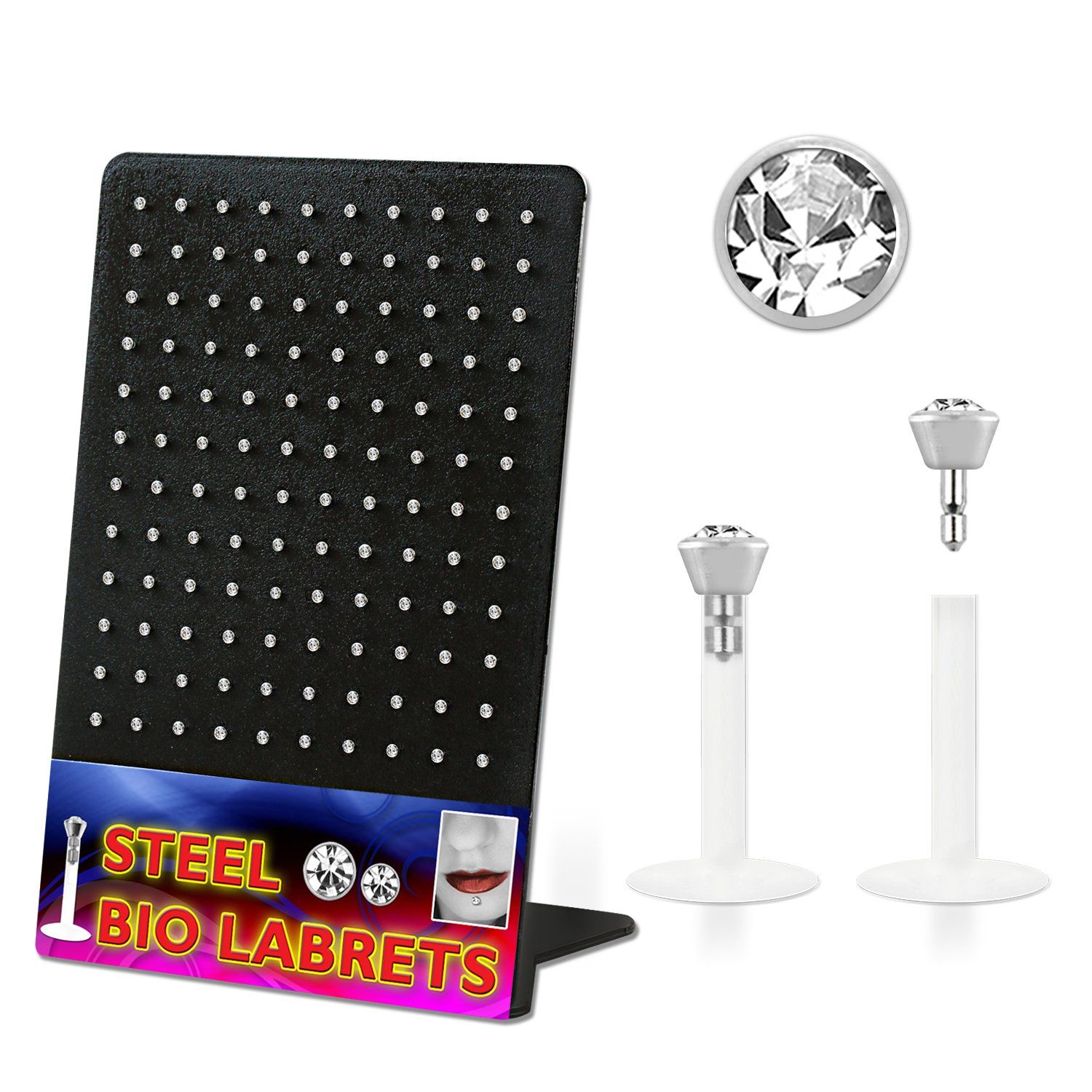 dlijyc display 120 labrets bio flexibles transparentes cabeza parte cristal 2 5mm presion 8mm distribuidor mayorista