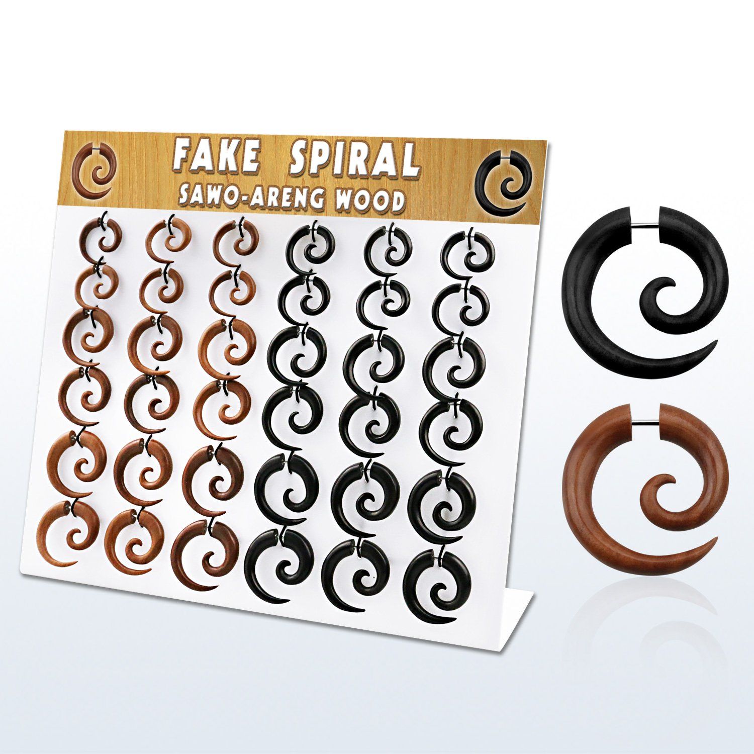 dmxp18 display 36 plugs falsos madera areng sawo espiral barra acero 316l 4mm 8mm al por mayor