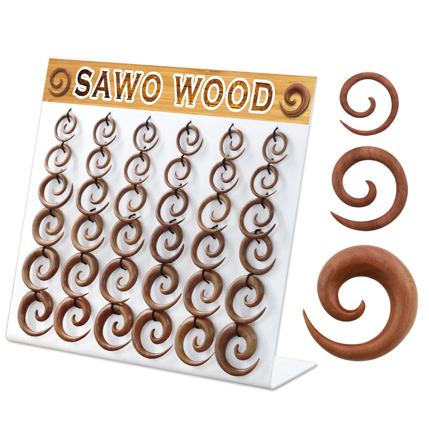 dmxp4 display 36 tapers espiral madera sawo 3mm 10mm mayorista