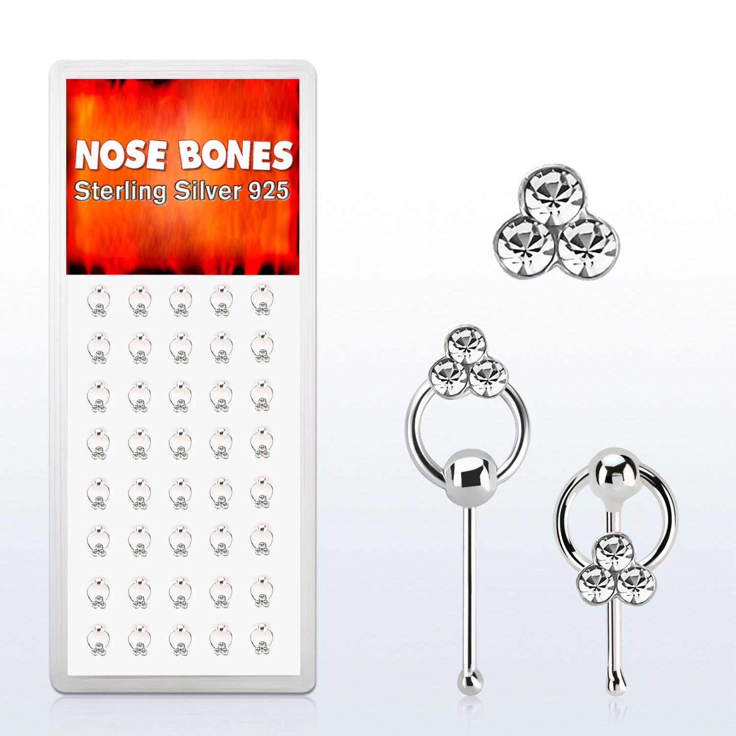 dnbrc4 caja display 40 piercing nariz hueso plata 0 6mm cristal triples redondos claros aro venta
