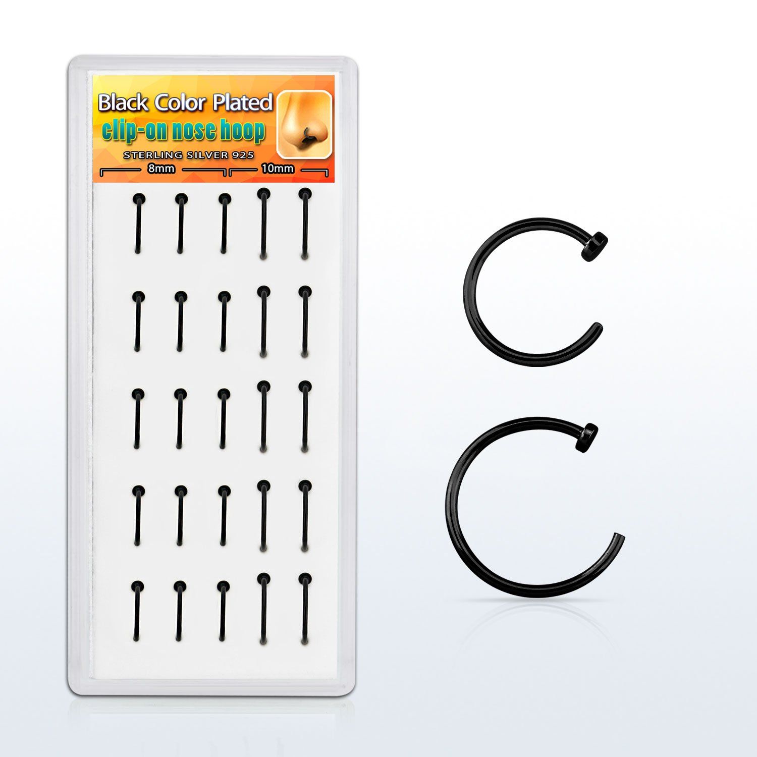 dnsm121 caja display 25 clips nariz falsos plata esterlina negro 8mm 10mm mayorista