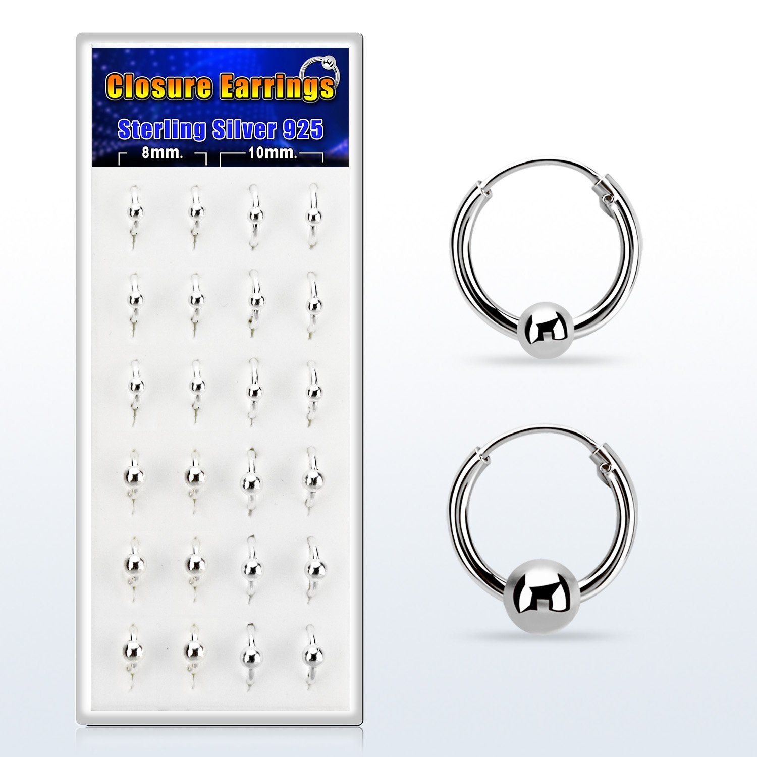 dnsm167 caja 12 pares aro bola presion plata 925 surtido bolas 3mm & 4mm 8mm 10mm mayorista