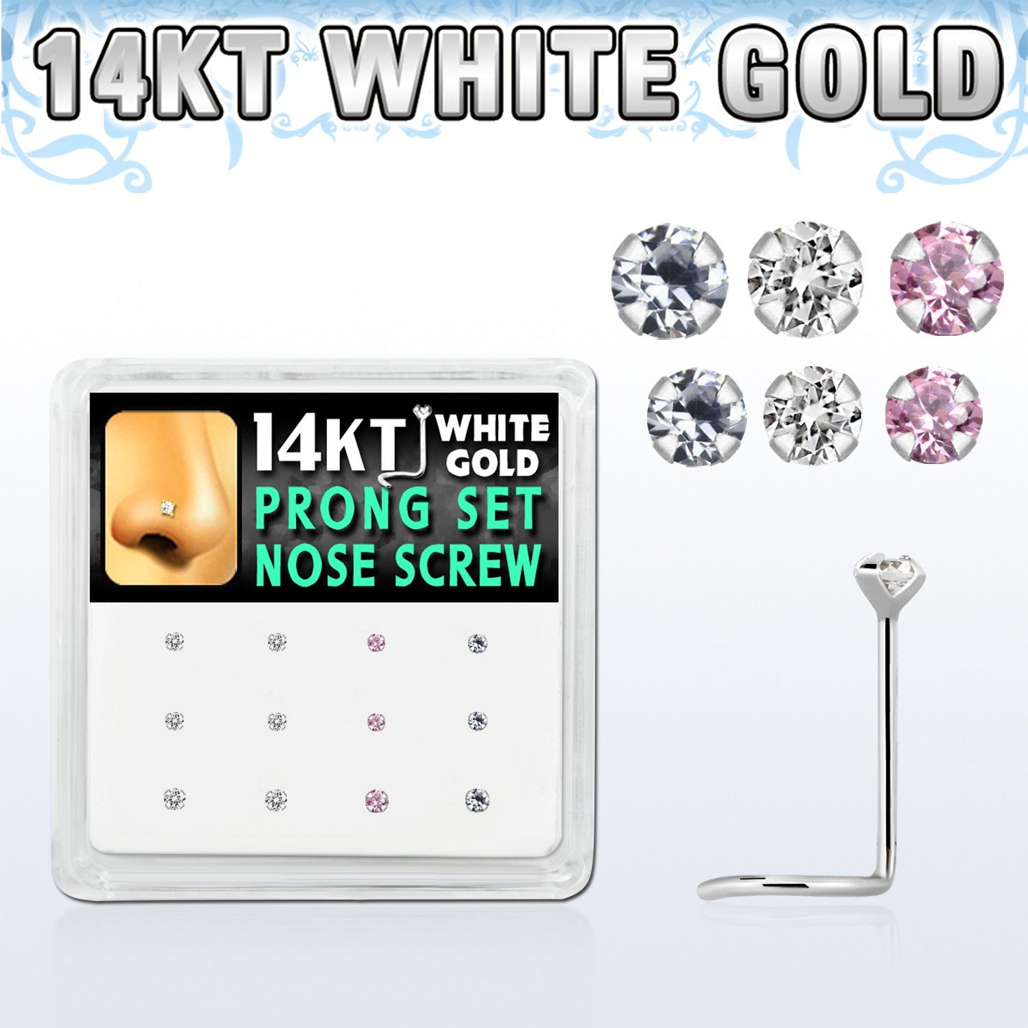dwsc12 caja 12 piercing nariz l oro blanco 14 kts 0 6mm zirconia redondas 1 5mm 2mm mayorista
