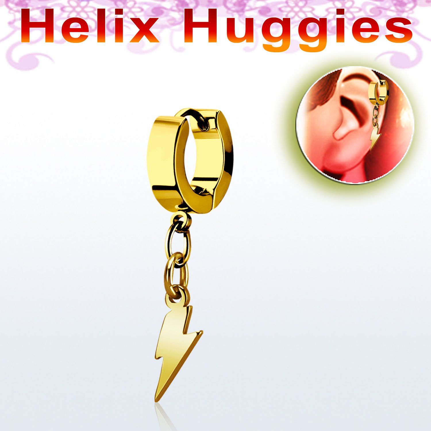 ehglit pendiente huggie helix acero inoxidable pvd dorado colgante acero liso rayo al por mayor