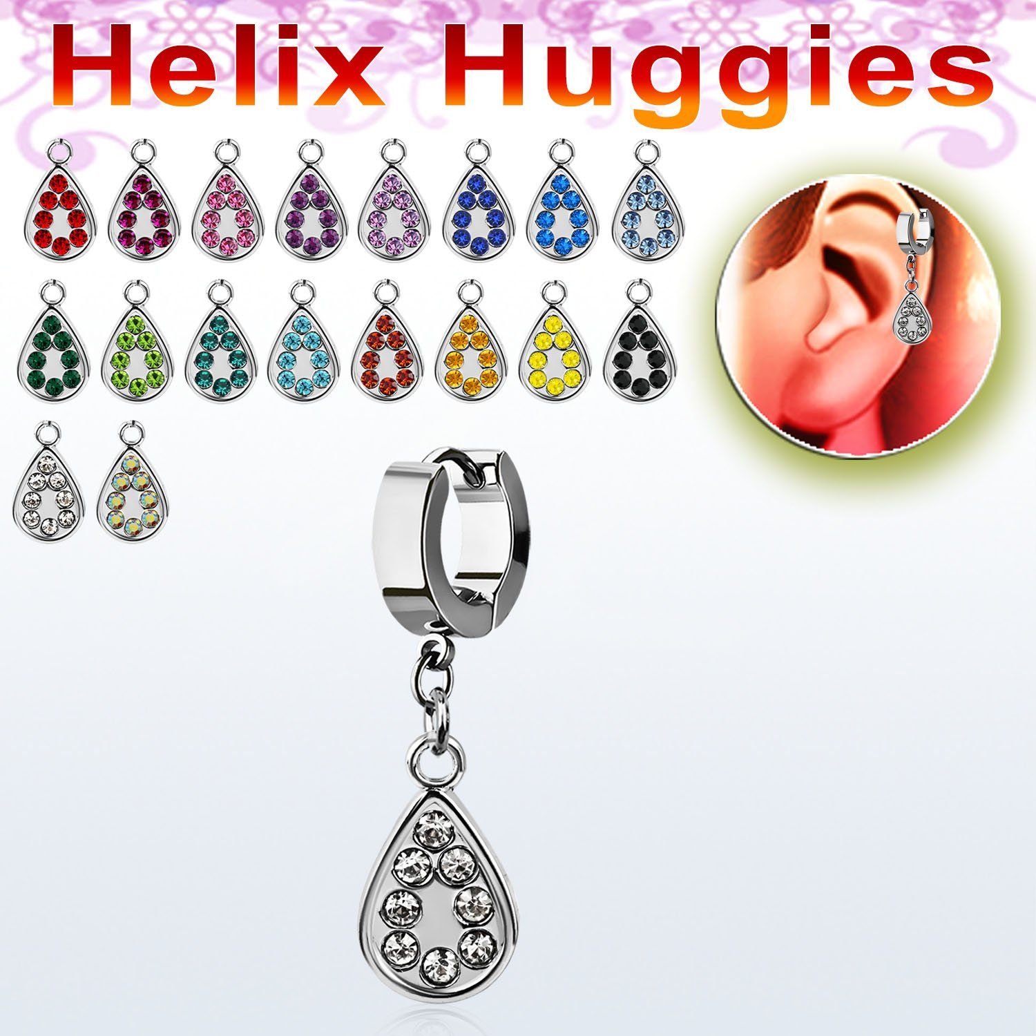 ehh403 pendiente huggie helix acero inoxidable lagrima cristal se vende por pieza al por mayor