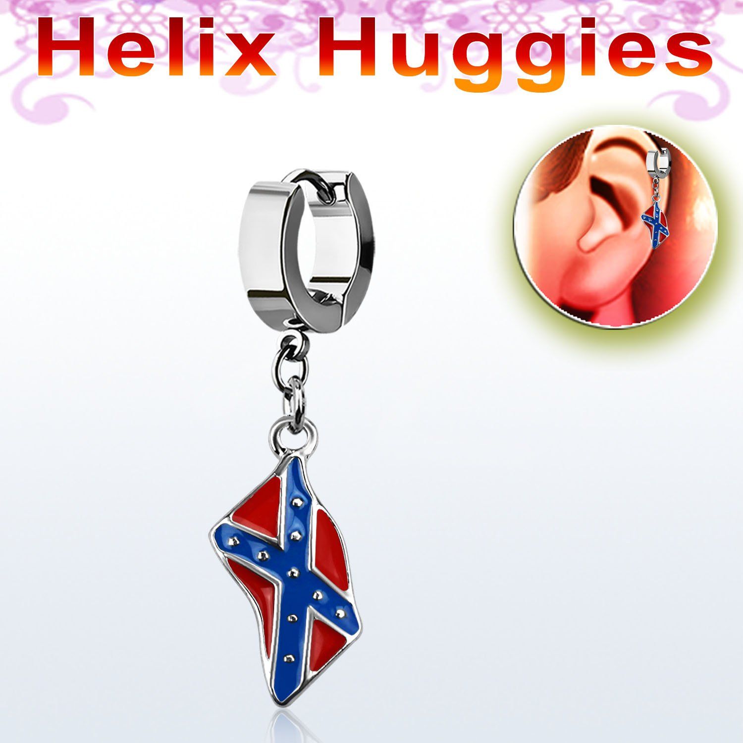 ehh553 pendiente huggie helix acero inoxidable bandera confederada se vende por pieza mayorista