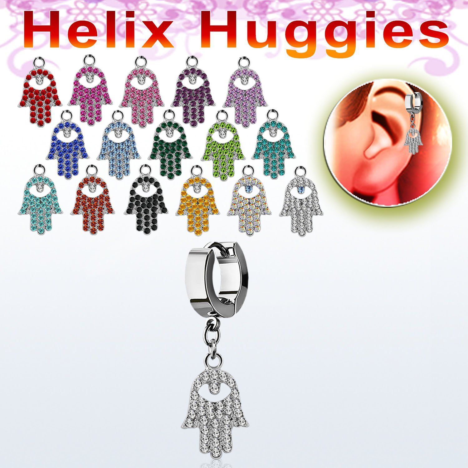 ehh668s pendiente huggie helix acero inoxidable mano fatima cristal se vende por pieza mayorista