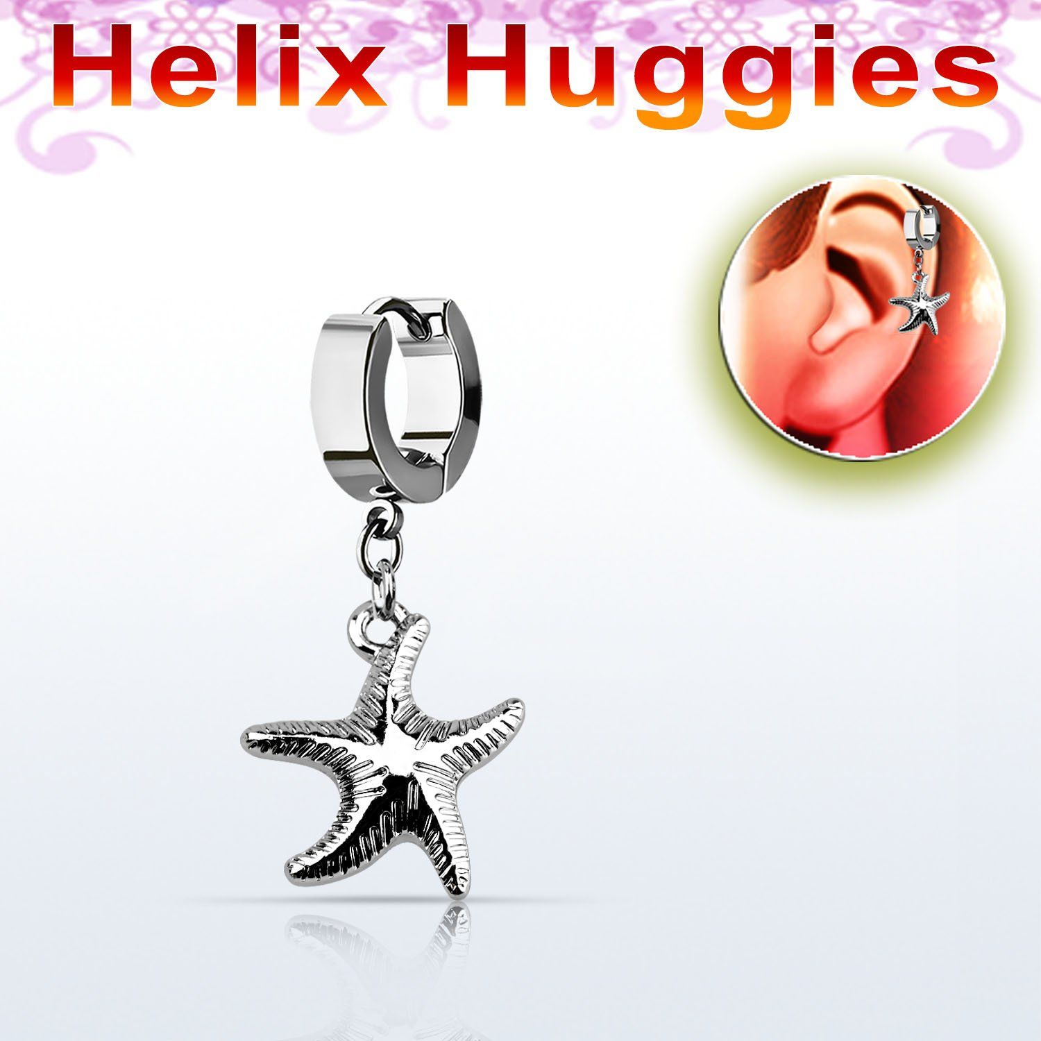 ehh727 pendiente huggie helix acero inoxidable estrella mar lisa se vende por pieza distribuidor