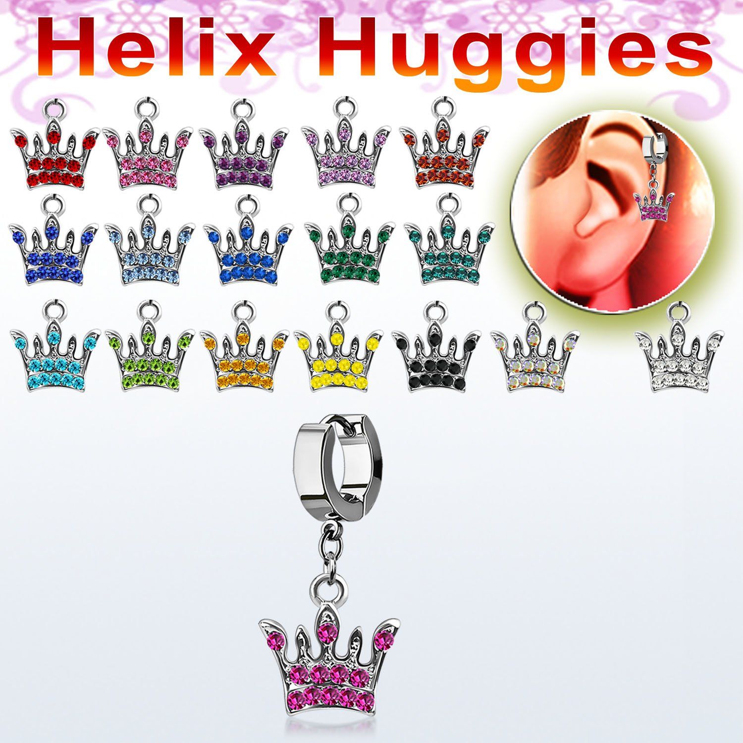 ehhcr4 pendiente huggie helix acero inoxidable corona cristal se vende por pieza al por mayor