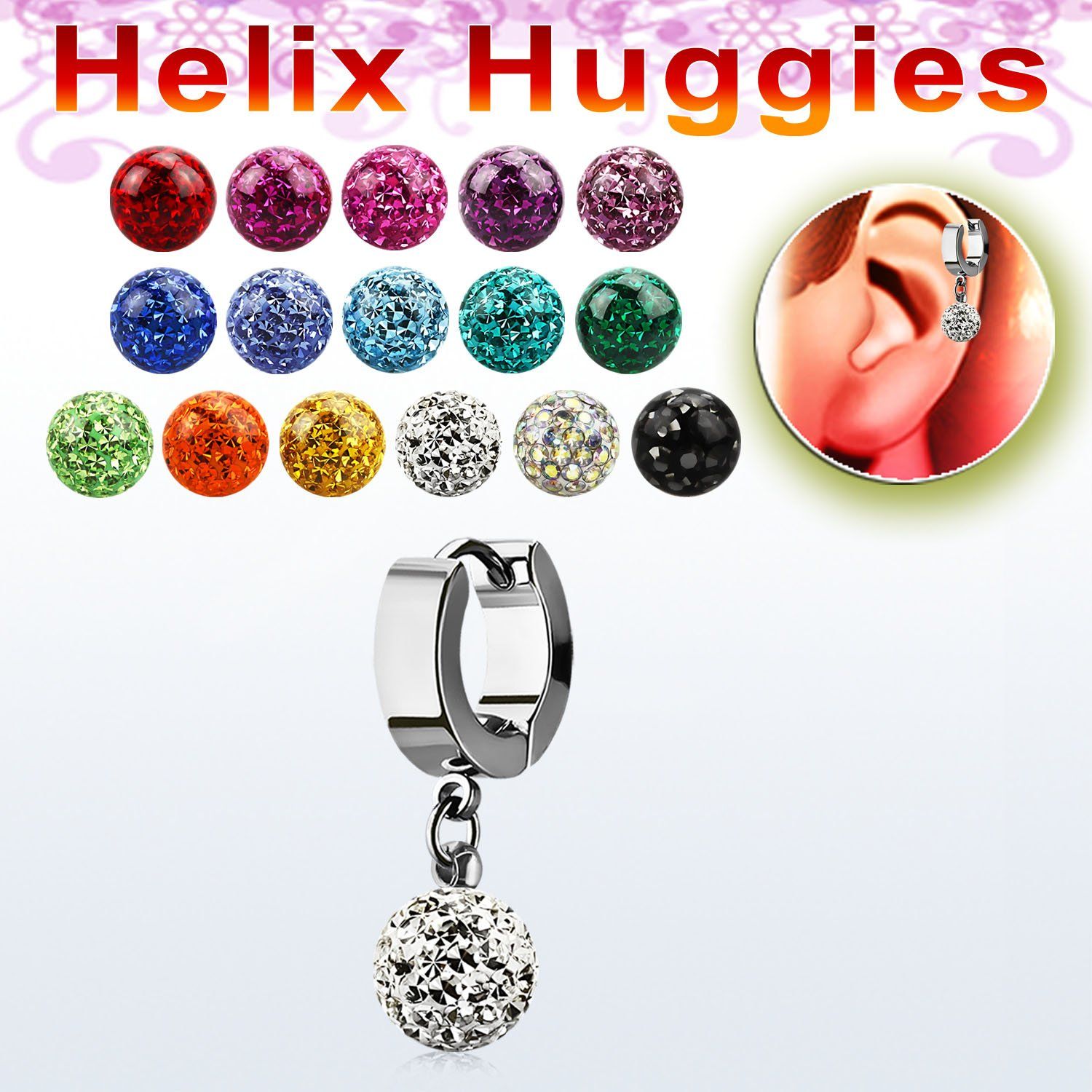 ehhfr pendiente huggie helix acero inoxidable bola multi cristal ferido se vende por pieza al por mayor