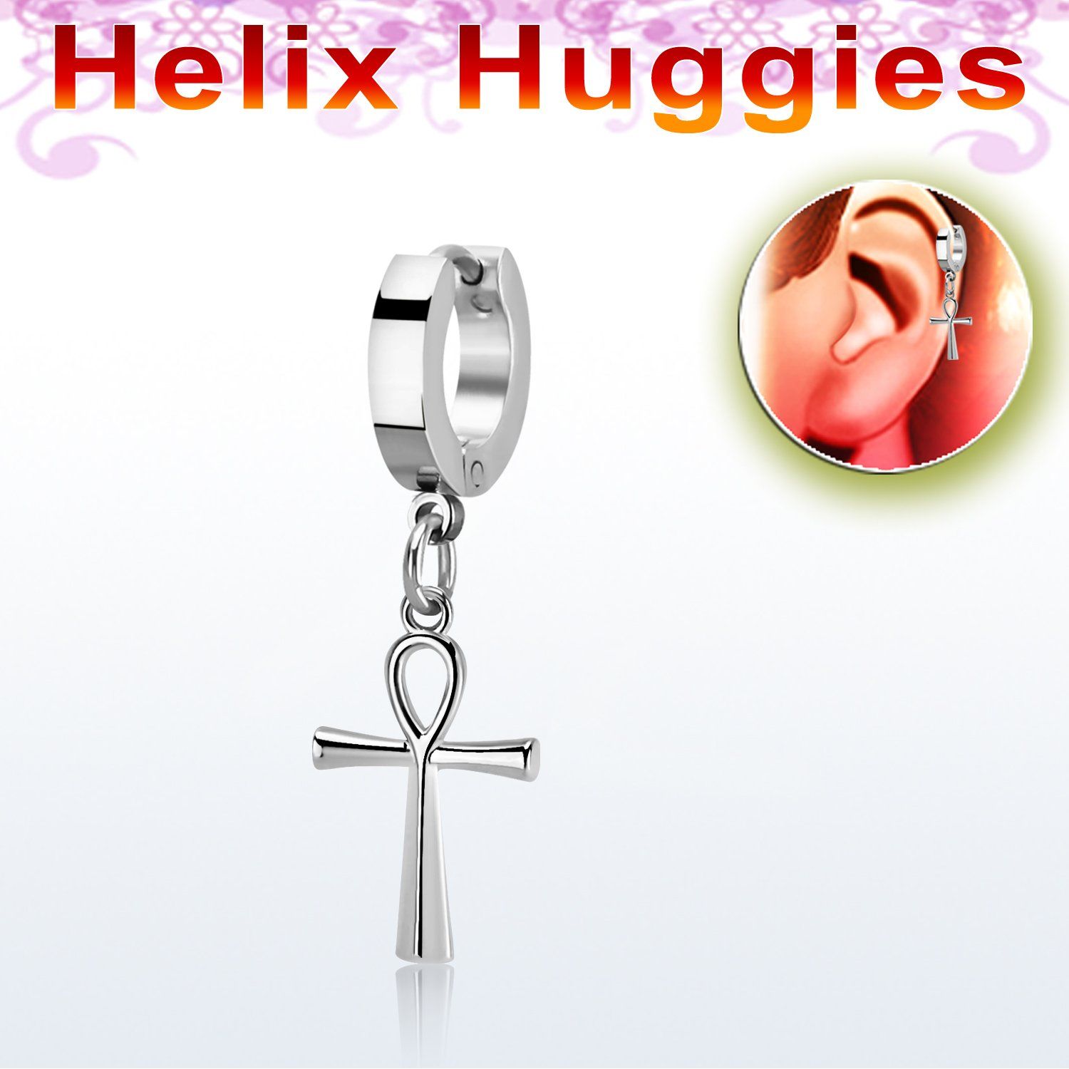 ehhl769 distribuidor pendiente huggie helix acero inoxidable colgante cruz ankh larga plata & se vende por unidad distribuidor mayorista