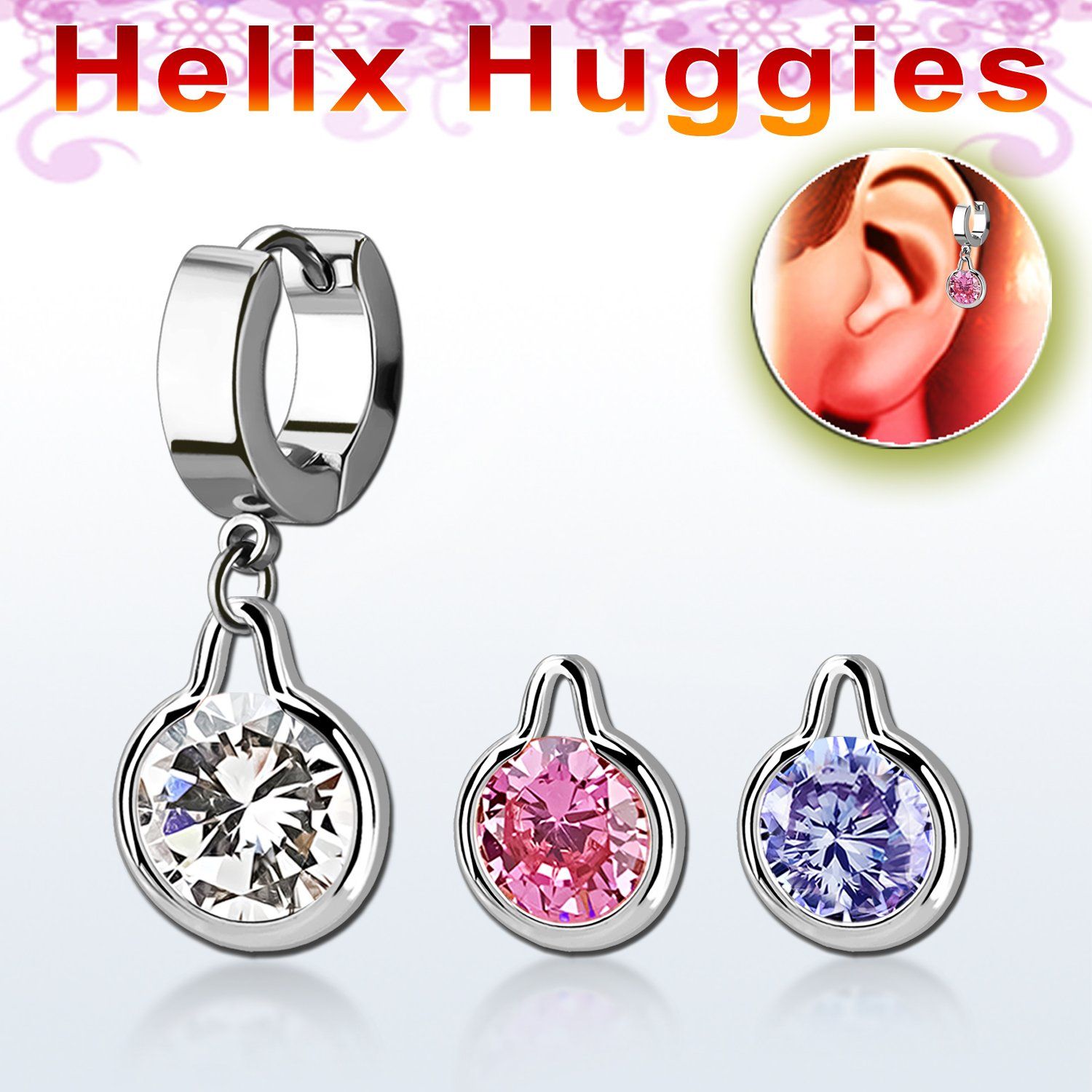 ehhz417 pendiente huggie helix acero inoxidable colgante redondo zirconia medio plata distribuidor mayorista