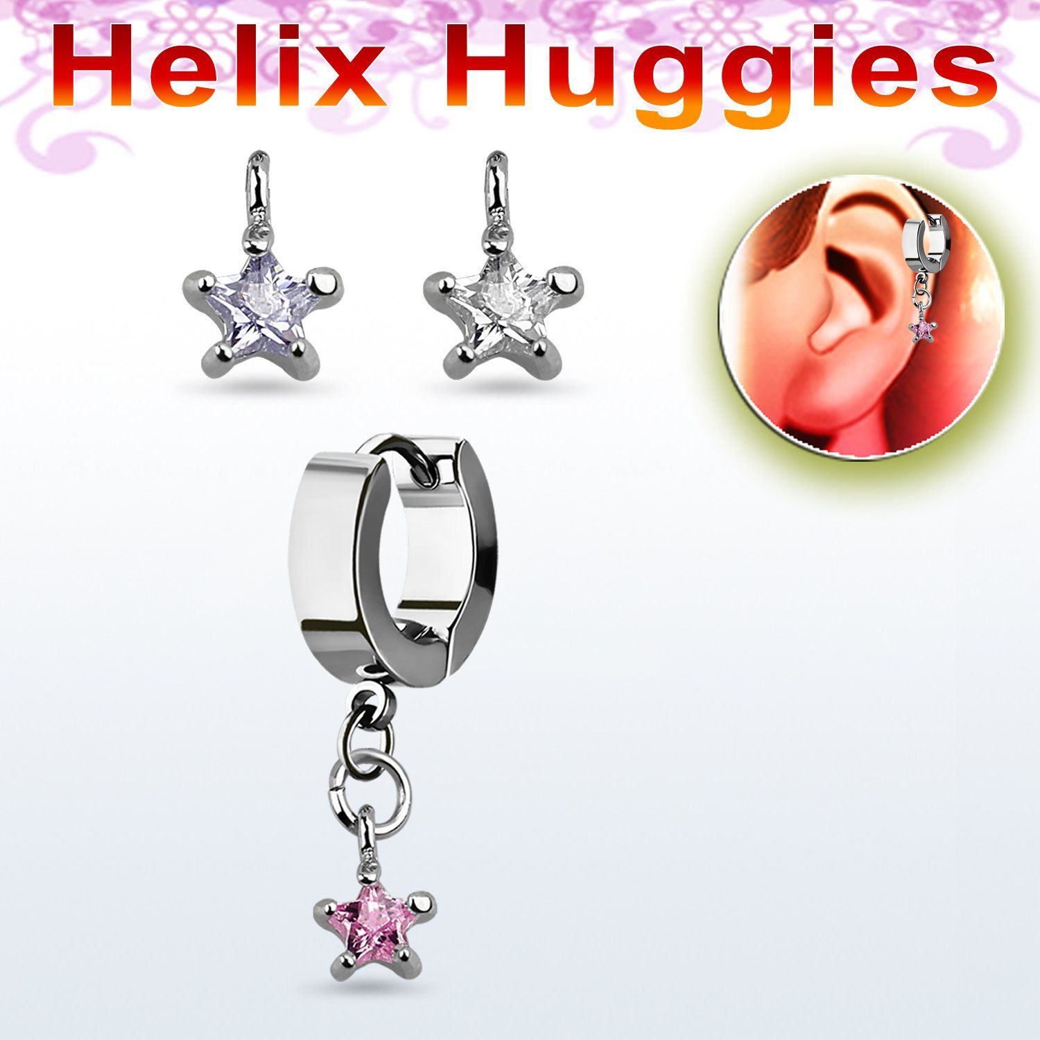ehhz585 pendiente huggie helix acero inoxidable zirconia estrella se vende por pieza distribuidor