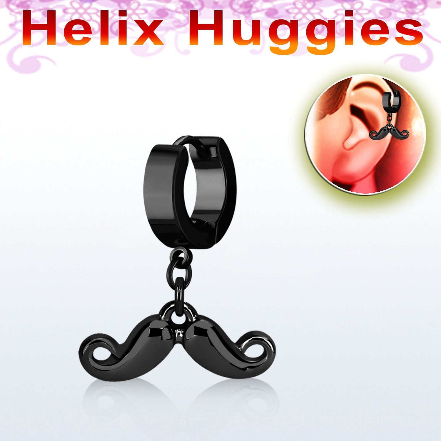 ehk518 pendiente huggie helix pvd negro colgante bigote distribuidor mayorista