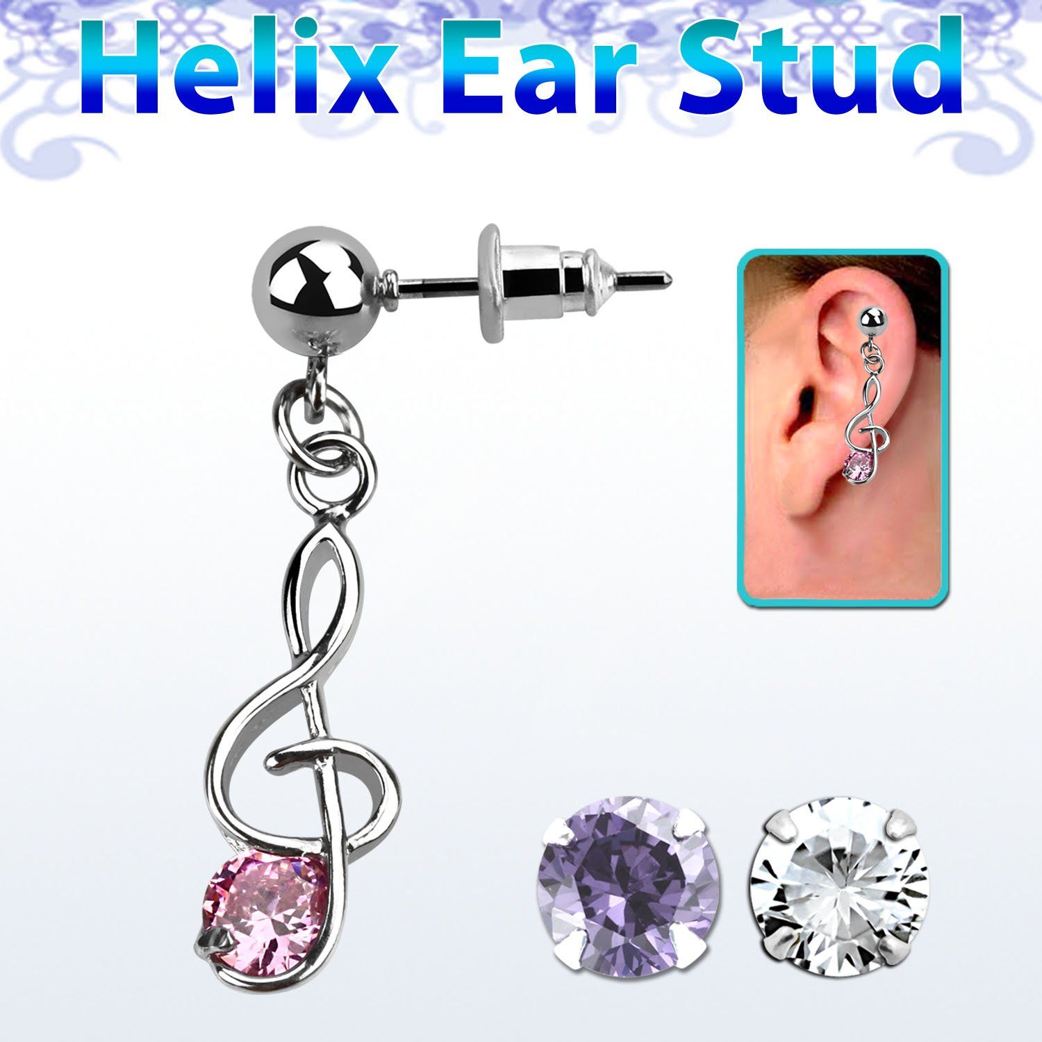 erbz370 piercing oreja helix acero quirurgico bola nota musical redonda zirconia vendido por pieza al por mayor