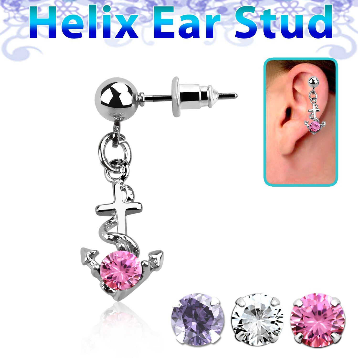 erbz371 piercing oreja helix acero quirurgico bola ancla cuerda redonda zirconia vendido por pieza al por mayor