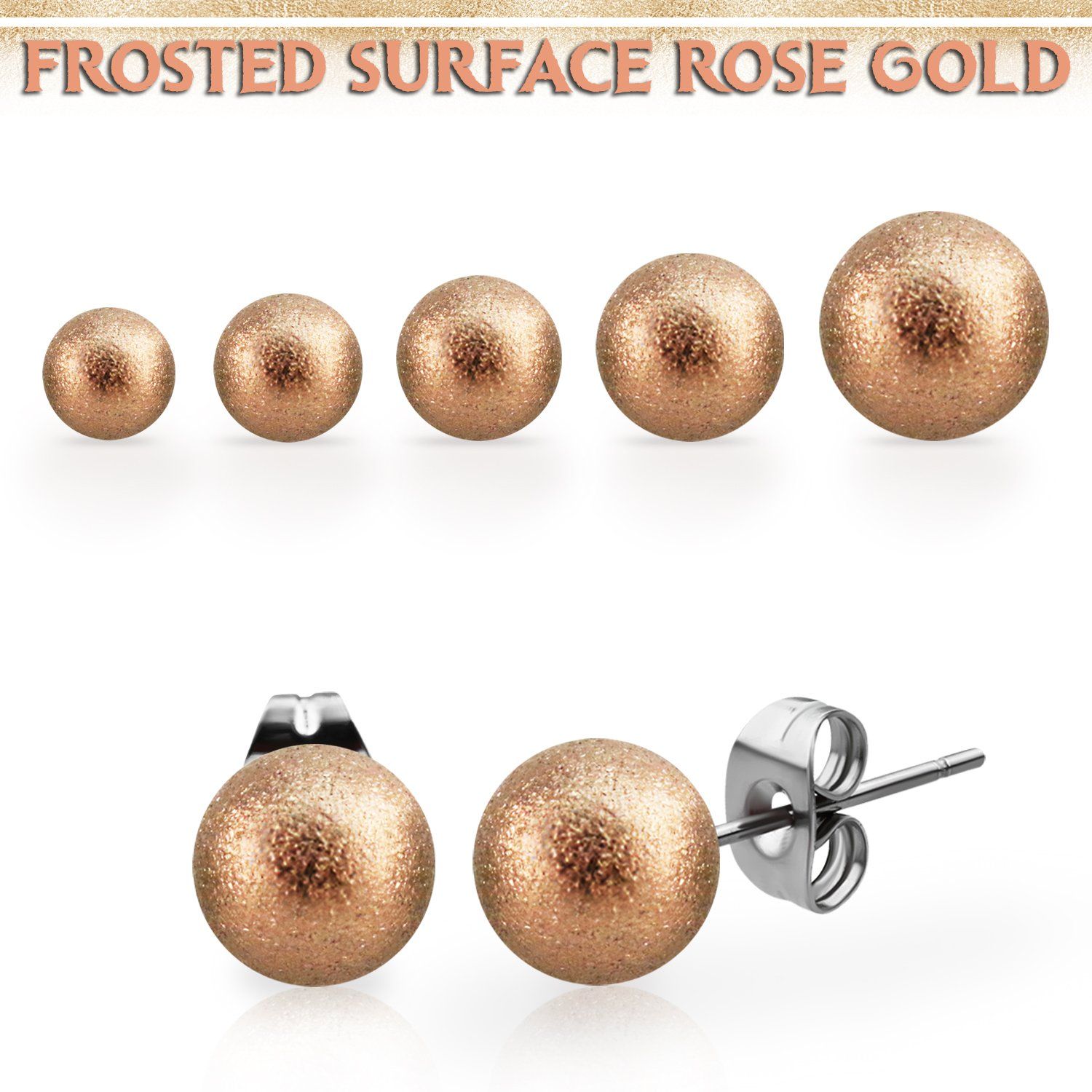 erfobtt par piercing oreja acero 316l oro rosa esmerilado bola distribuidor mayorista