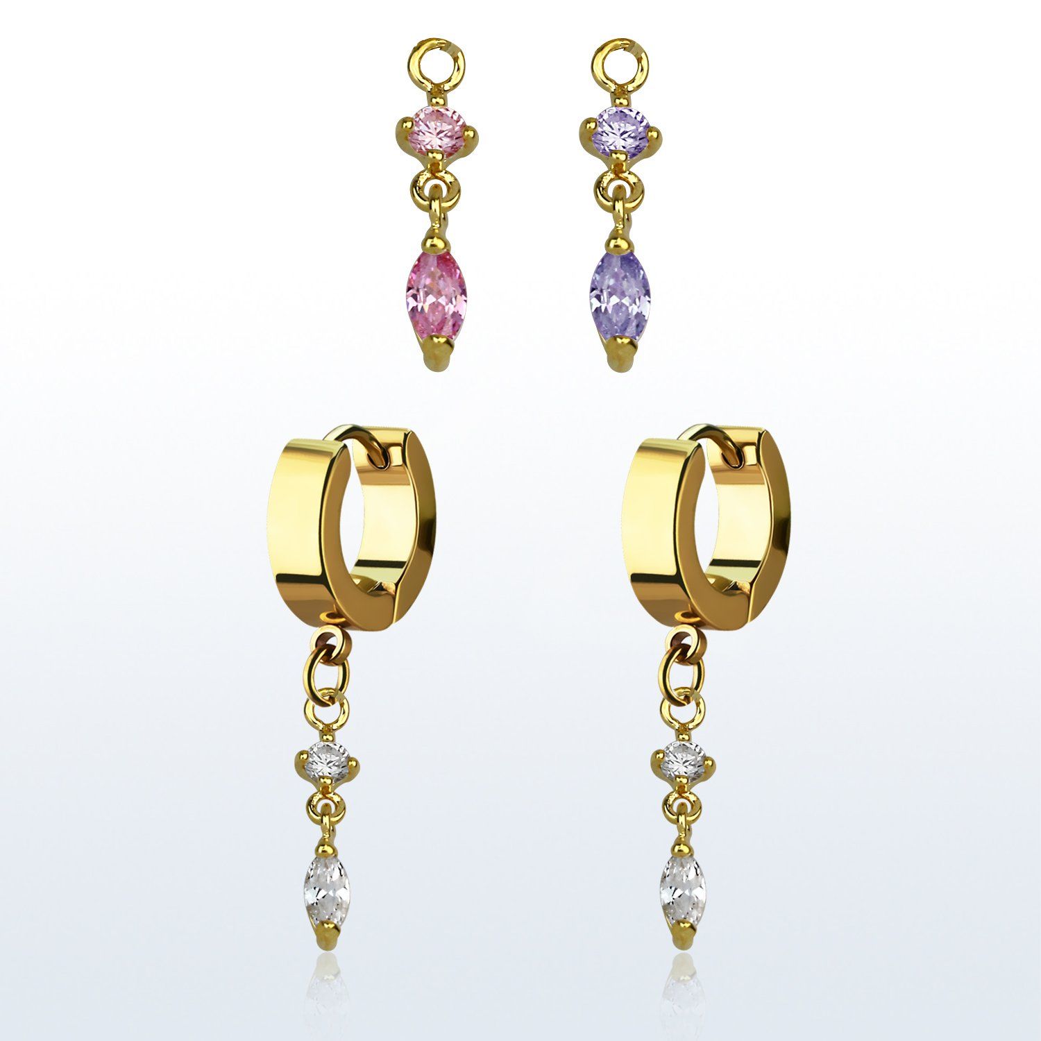 ergz522 pendiente huggie oreja acero inoxidable pvd dorado colgante zirconia ovalo distribuidor