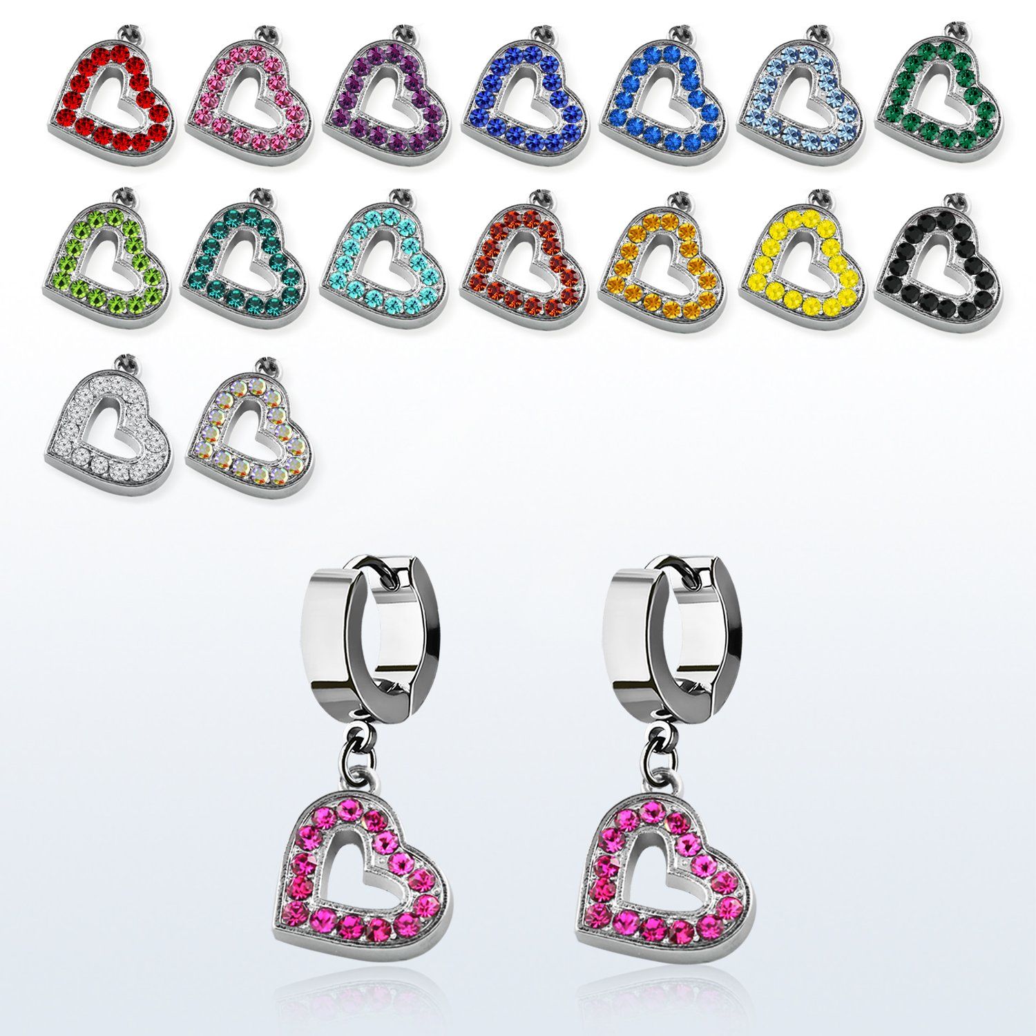 erh402 par pendientes huggie oreja acero inoxidable brillo espejo colgante corazon cristal tachonado al por mayor