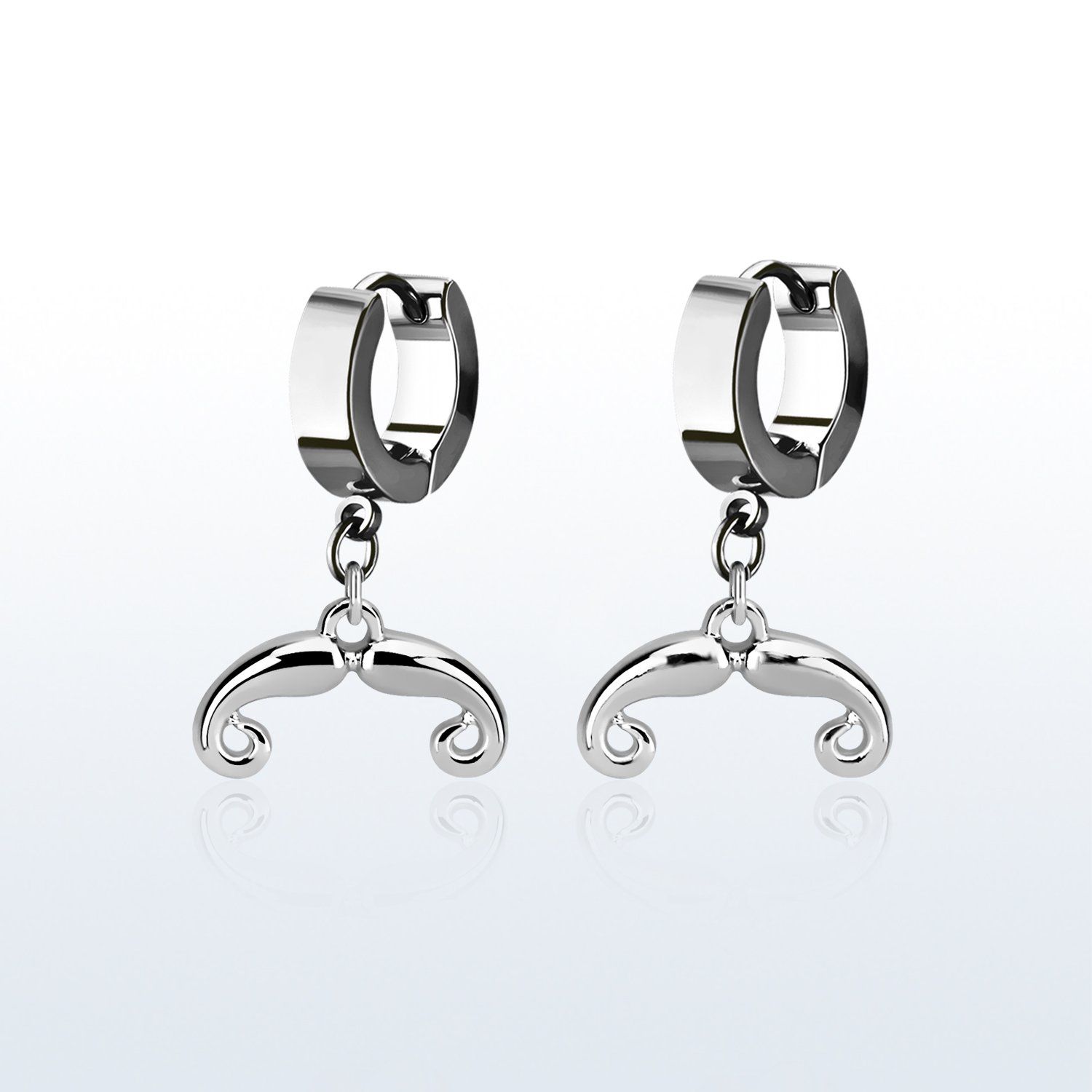 erh516 par pendientes huggie oreja acero inoxidable brillo espejo colgante bigote frances mayorista