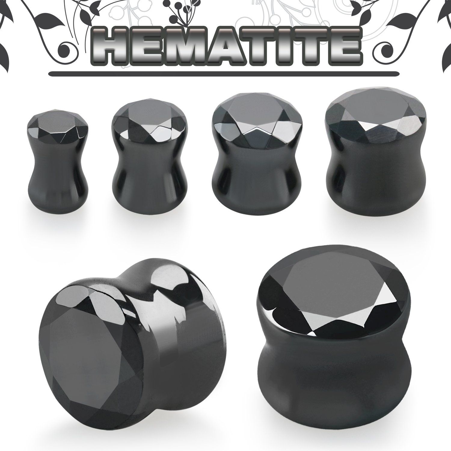 fgse precious hematite stone double flare plug faceted cut