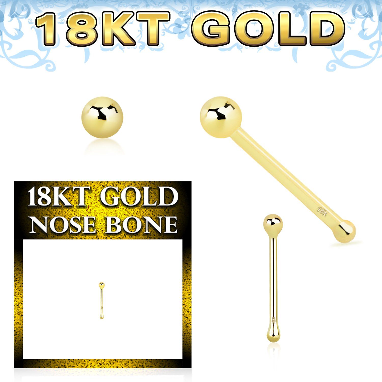 ggnbb1 18k gold nose bone 22g plain ball top