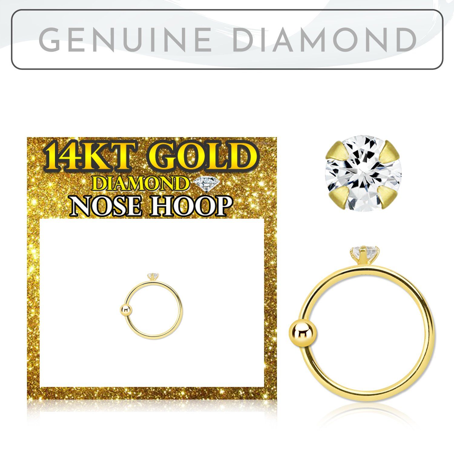 ghdi 14k gold nose hoop with 15mm prong set real diamond