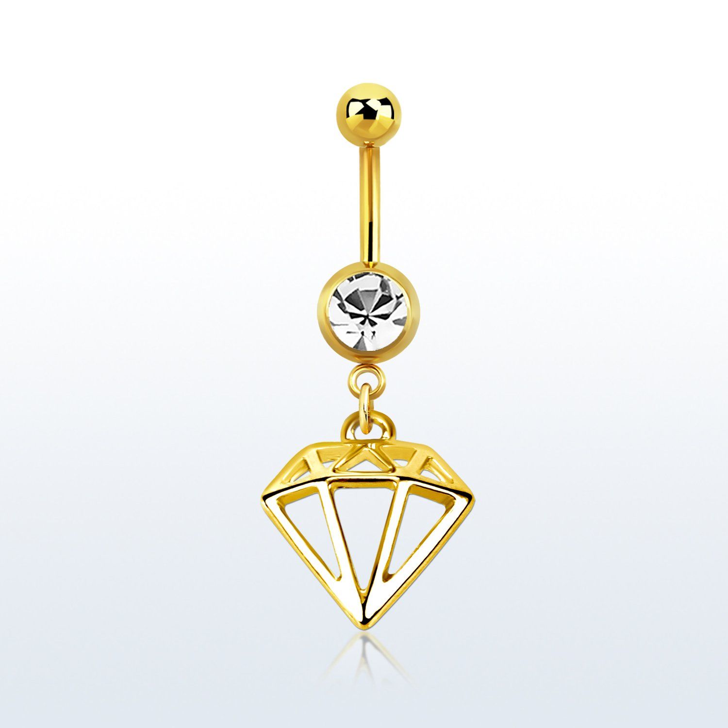 gold pvd steel belly banana w 8mm jewel ball w diamond