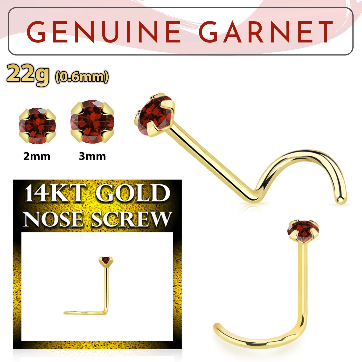 gscge2 piercing nariz l oro 14 kts 0 6mm granate 2mm mayorista