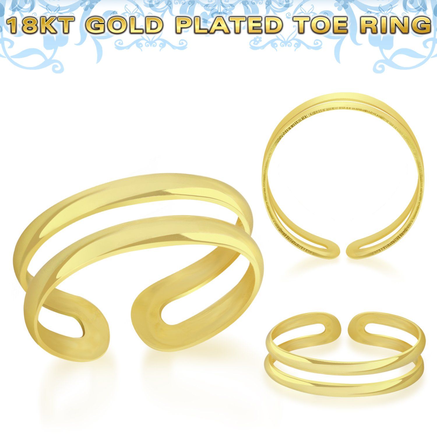 gt796 18k gold plated silver adjustable toe ring two bands