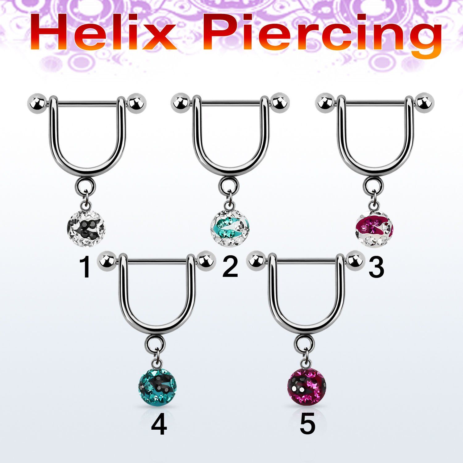 heucfr5 piercing helix estribo acero quirurgico barbell bolas 3mm 5mm multi cristal ferido rayas cebra 8mm al por mayor
