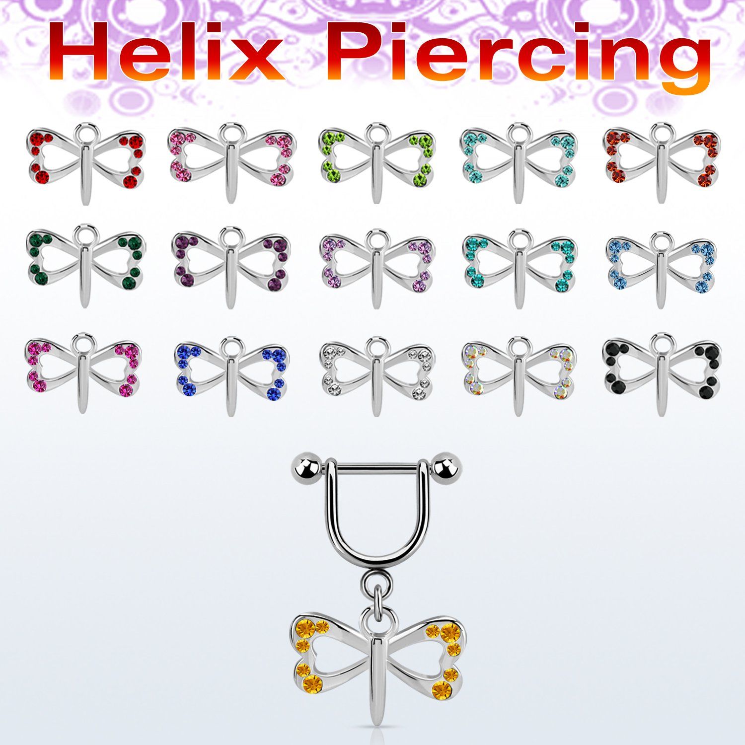 heud12 piercing helix estribo acero quirurgico una barra bola colgante mariposa pequena colgante laton chapado plata interno