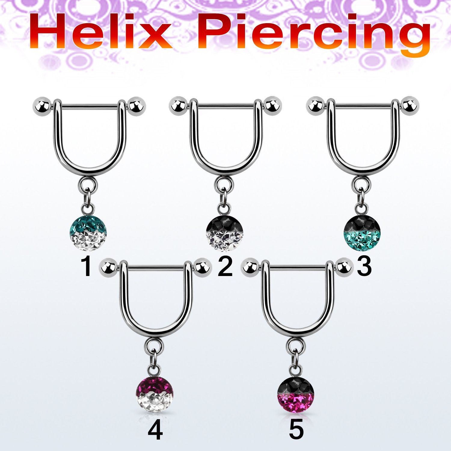 heuefr5 piercing helix estribo acero quirurgico barbell bolas 3mm 5mm multi cristal ferido colores 8mm mayorista