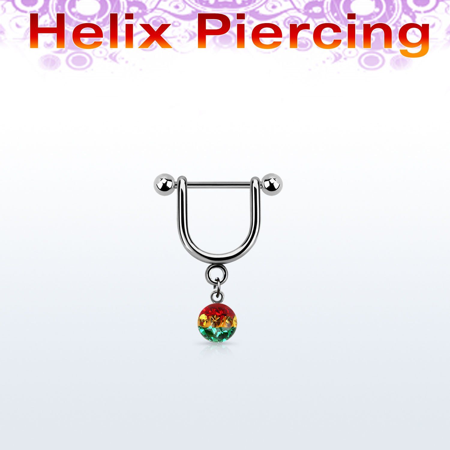 heurfr5 piercing helix estribo acero quirurgico barbell bolas 3mm 5mm multi cristal ferido rayas rasta 8mm mayorista