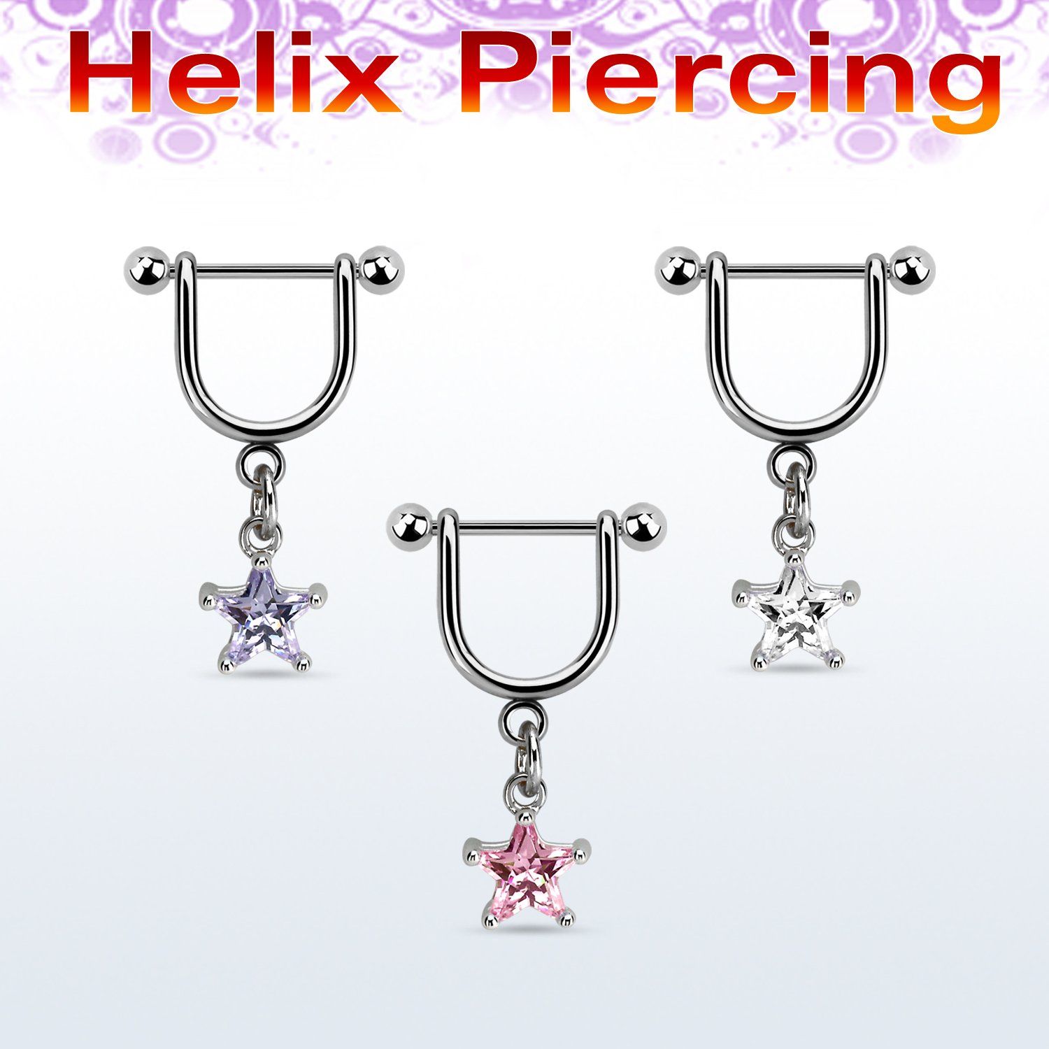 heuz11 piercing helix estribo acero quirurgico barbell bola 3mm colgante zirconita estrella 6mm plata venta