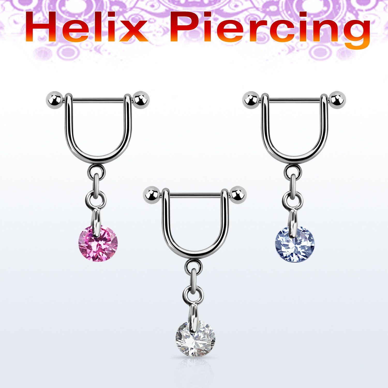 heuz1 piercing helix estribo acero quirurgico barbell bolas 3mm zirconita redonda 8mm distribuidor mayorista