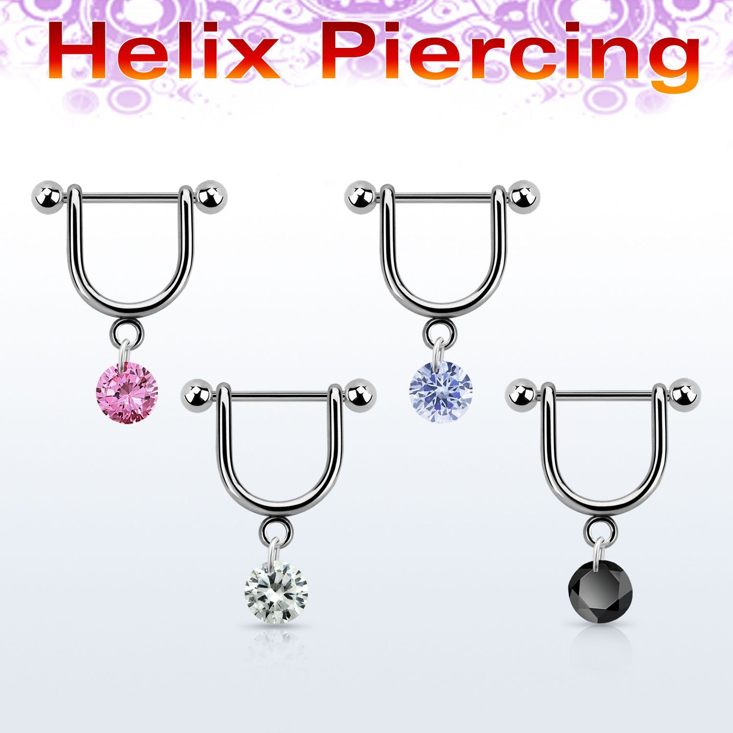 heuz9 piercing helix estribo acero quirurgico barbell bolas 3mm zirconita 5mm distribuidor