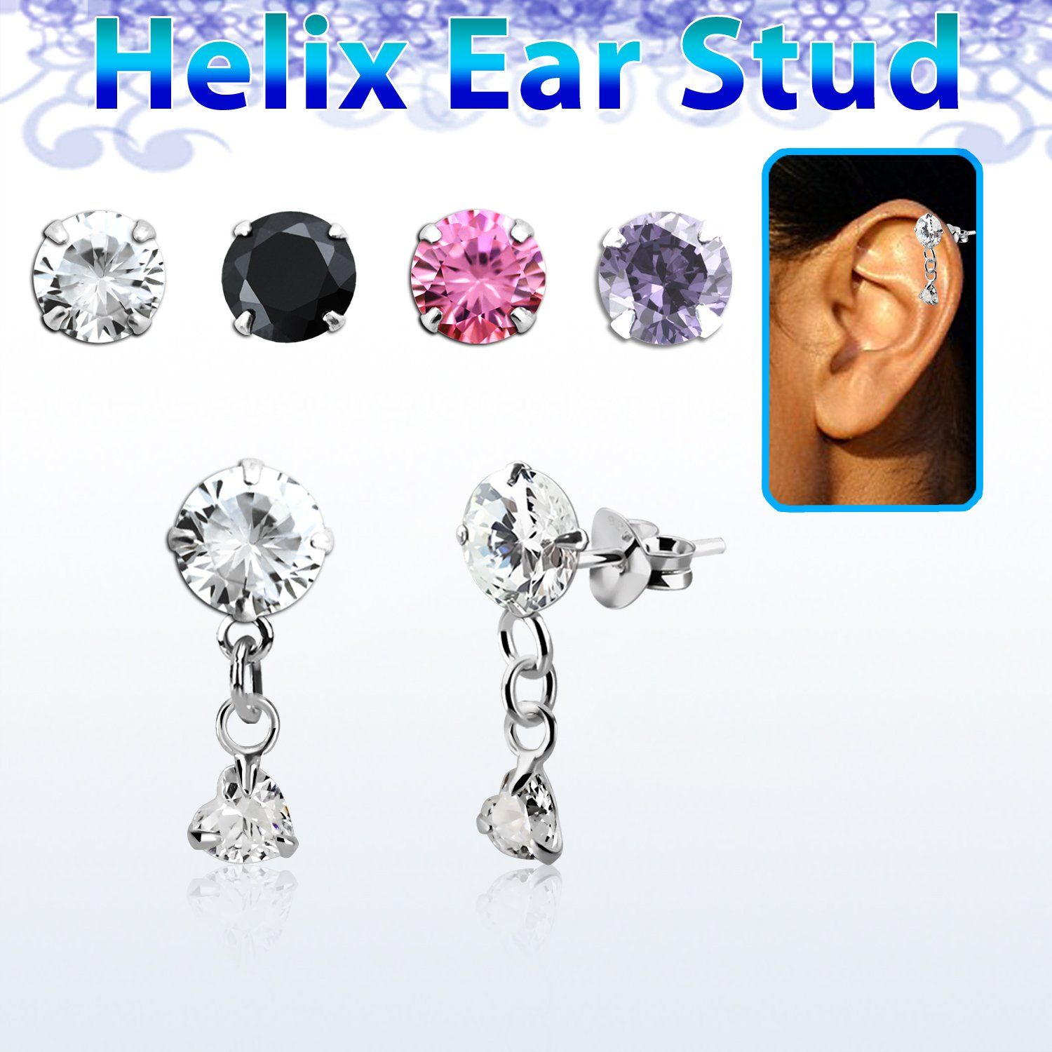 hexzd40 piercing helix plata esterlina 925 zirconia 6mm colgante corazon 3mm zirconia al por mayor