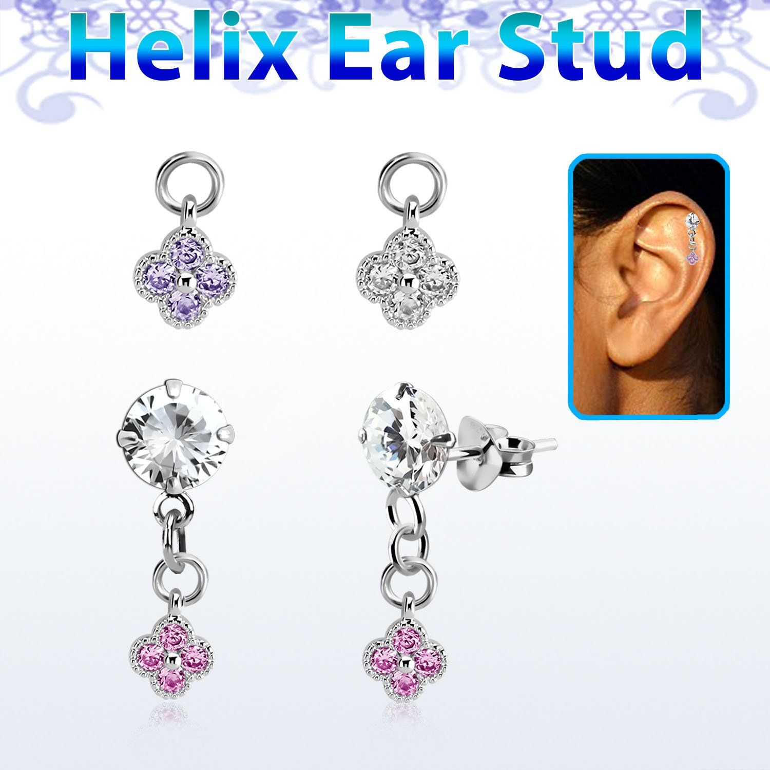 hexzd43 piercing helix plata esterlina 925 zirconia 6mm colgante flor zirconia mayorista