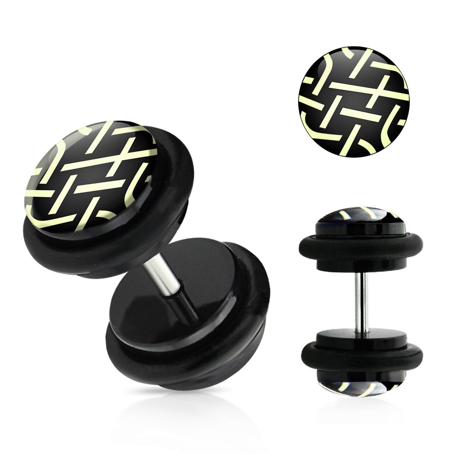 ilvgr20 plugs falsos acrilicos negros logo tejido negro blanco anillos goma 8mm venta