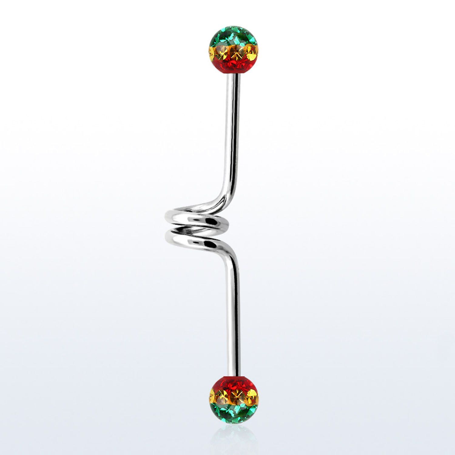 incfr5r barbell industrial espiral acero 316l bolas multi cristal 5mm rayas colores rasta venta