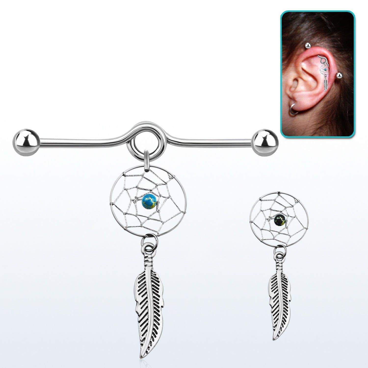 indd5 barbell industrial loop acero 316l bolas 5mm atrapasuenos colgado pluma al por mayor