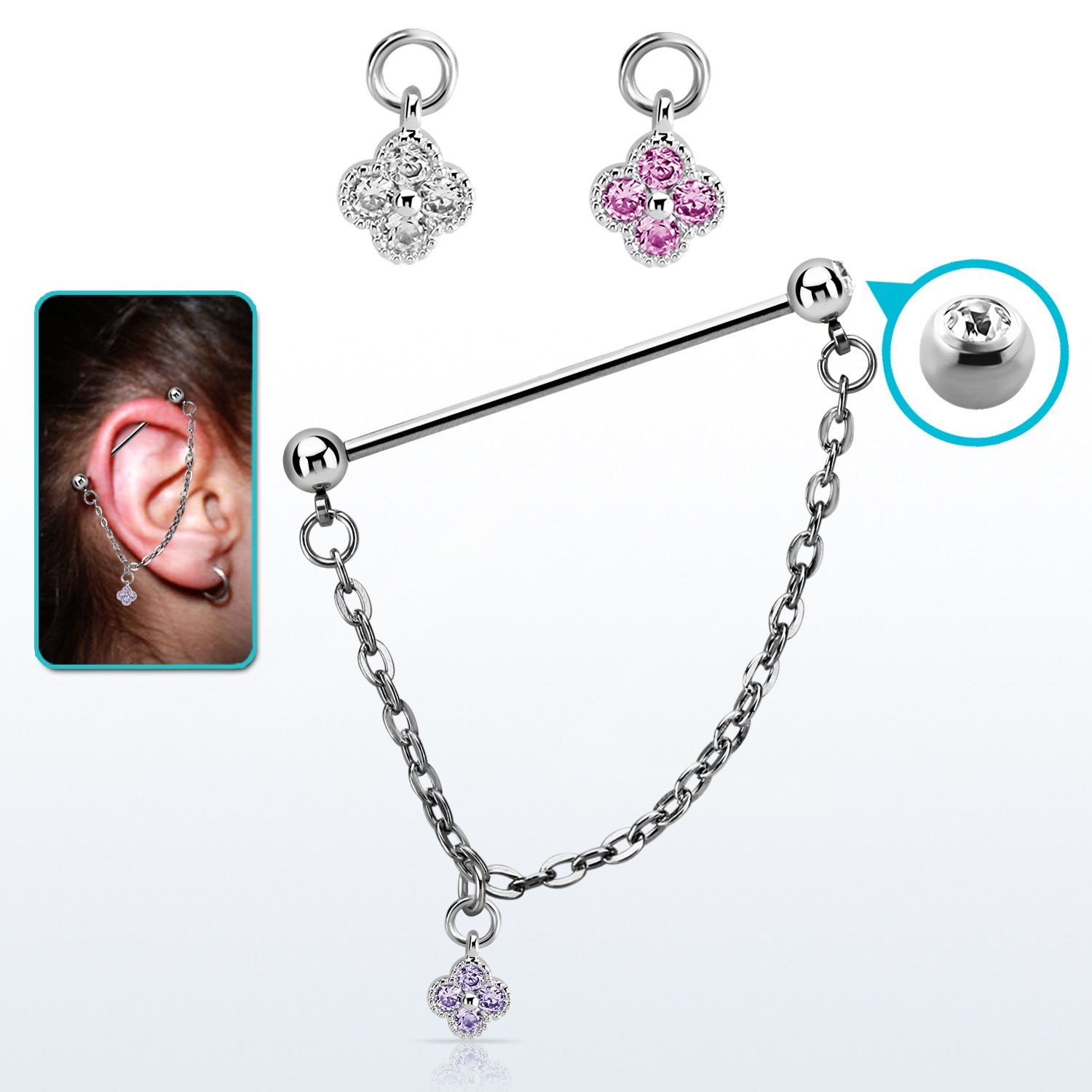 indsdz1 barbell industrial loop acero 316l bolas joya 5mm colgante estrella zirconia redonda plata distribuidor mayorista