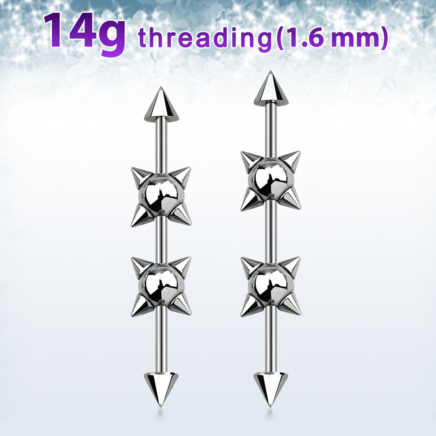 indsh16 barbell industrial acero 316l conos arriba abajo 5mm bolas pinchos 6mm centro barra al por mayor