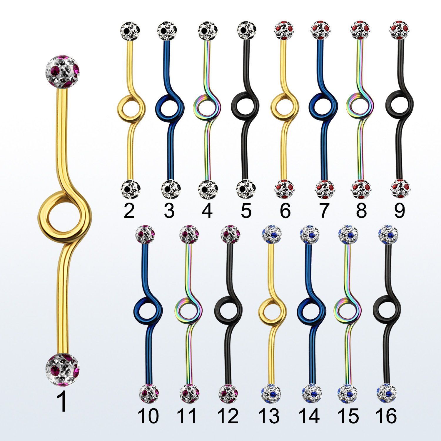 intbfr5a barbell industrial loop acero 316l anodizado bolas multi cristal 5mm puntos venta