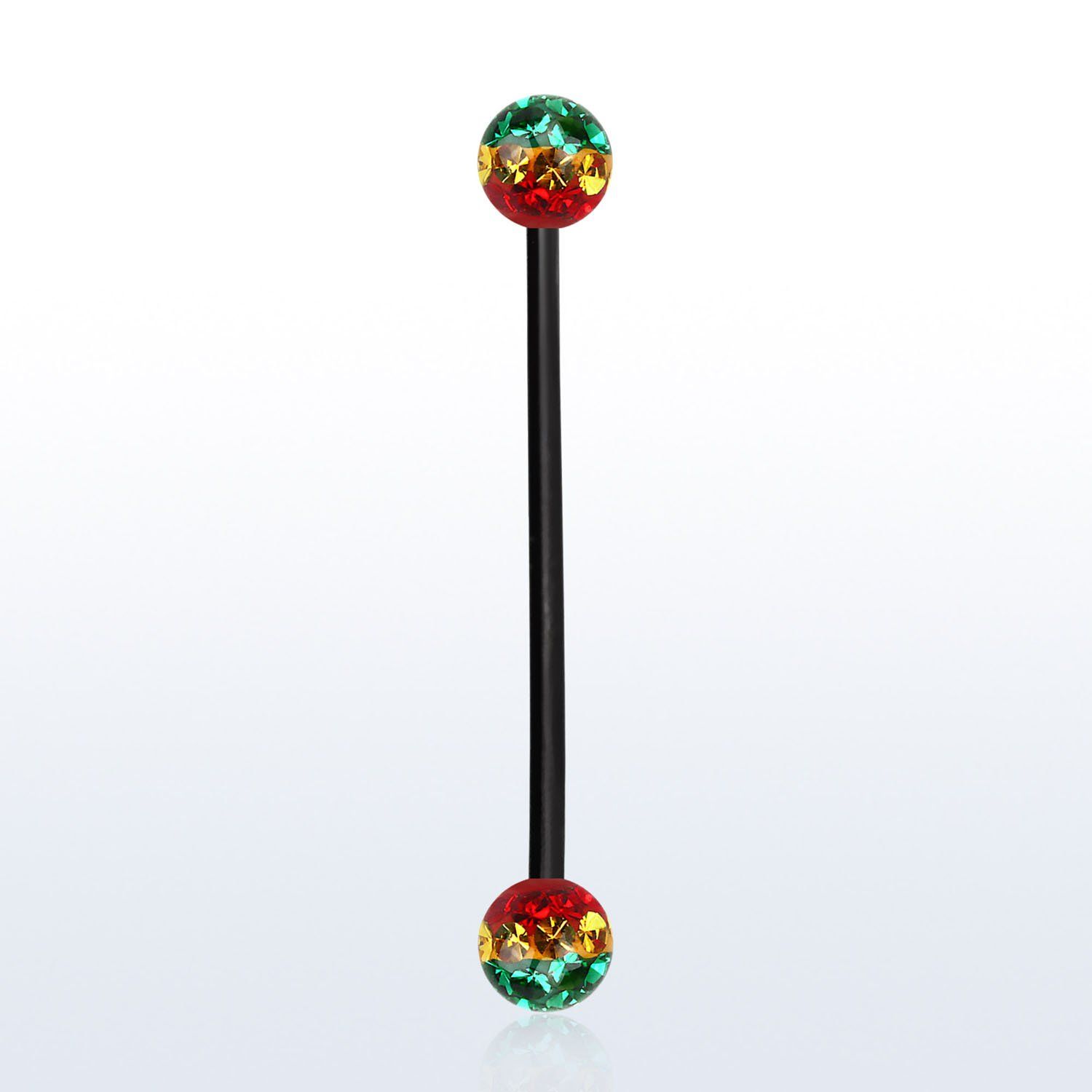 intfr5r barbell industrial acero 316l anodizado bolas multi cristal 5mm rayas colores rasta mayorista