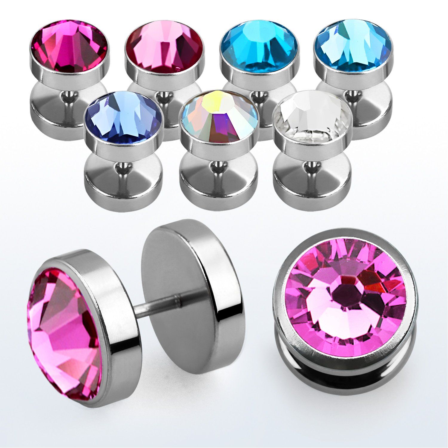 ipfb8 plug falso acero 316l brillo espejo cristal plano bisel 8mm distribuidor mayorista