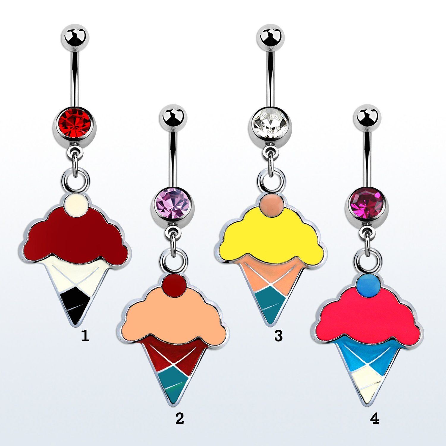 mcd412 piercing ombligo acero quirurgico bola joya bisel 8mm cono helado pintado colgado 10mm al por mayor