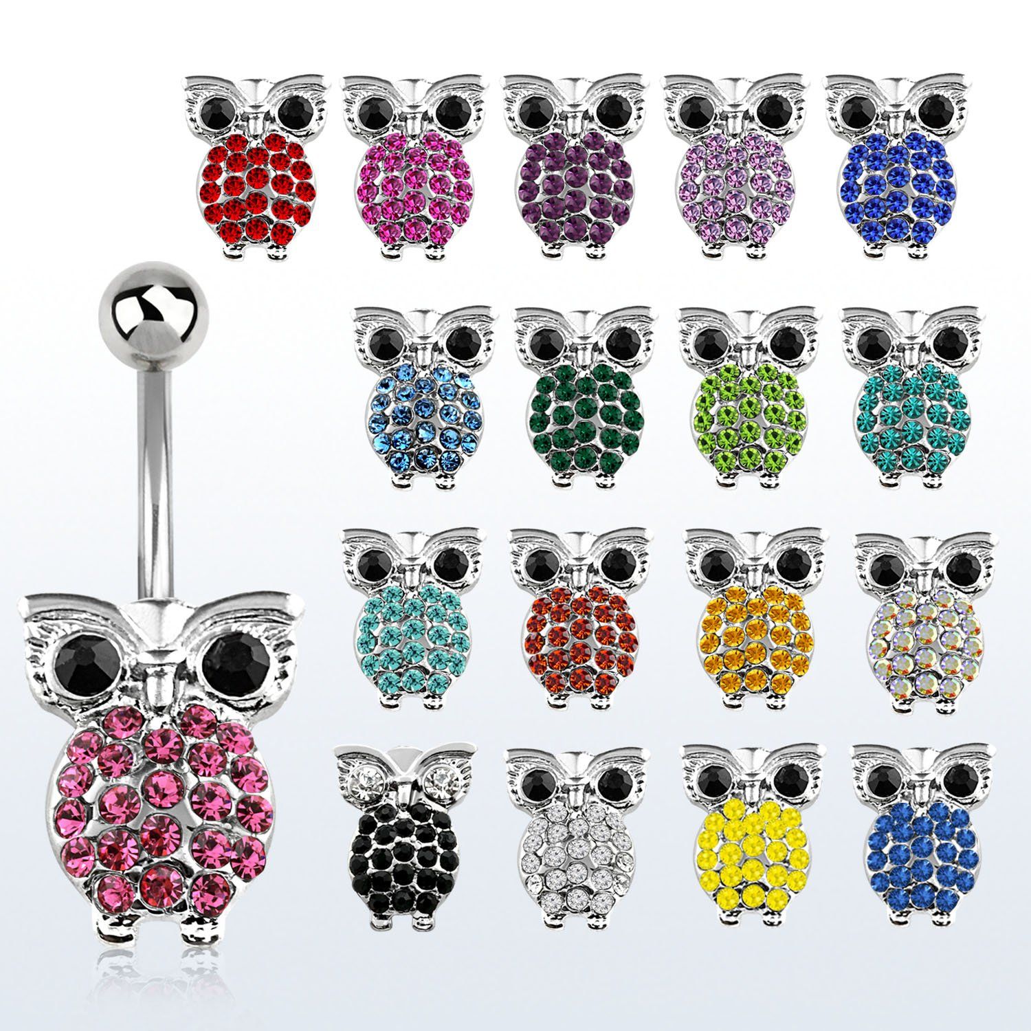 mcd451 piercing ombligo acero quirurgico buho cristal 10mm venta