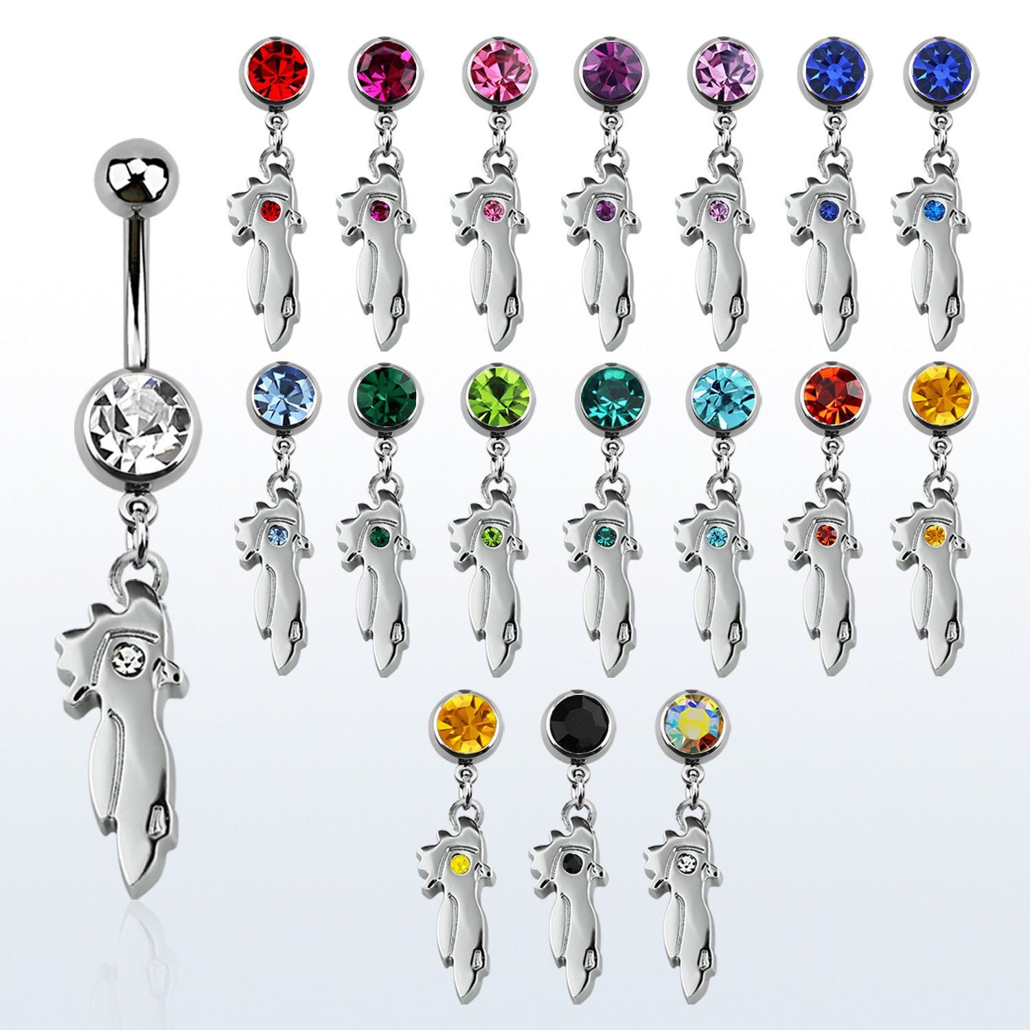 mcd464 piercing ombligo acero quirurgico bola joya bisel 8mm cabeza loro ojo cristal 10mm distribuidor mayorista